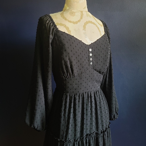 J. CREW TIERED LONG-SLEEVE MIDI DRESS IN SWISS DOT Size 12 Black - Picture 2 of 10